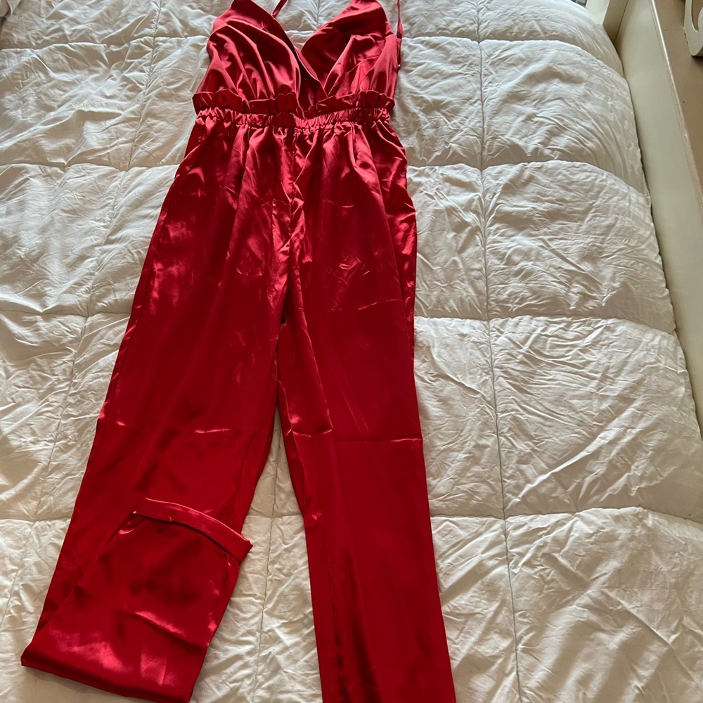 Red jump suit